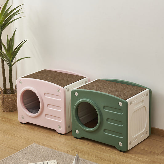 Maison pour chat intérieure – villa fermée quatre saisons, avec griffoir et jouet suspendu