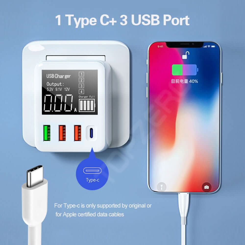 Chargeur de voyage USB 4 ports - Affichage LED & charge rapide