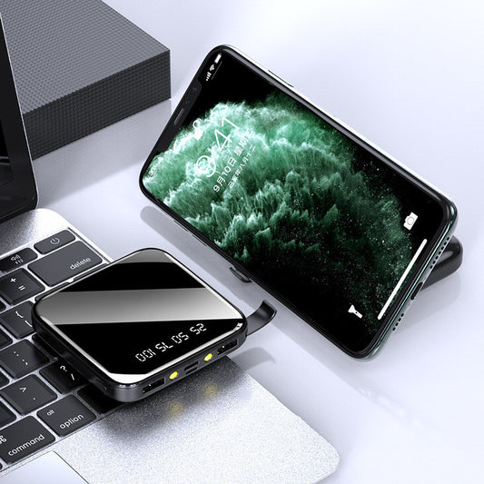 Mini batterie externe haute capacité 20 000 mAh – écran miroir LED, charge rapide, câble intégré