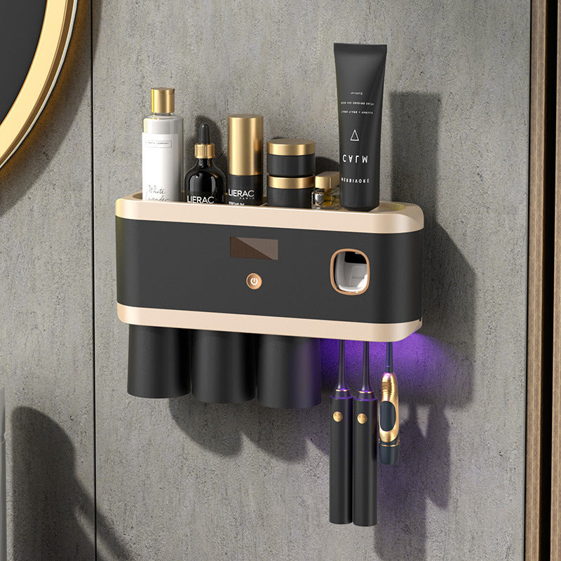 Wall-mounted Non-perforated Toothbrush Shelf For A Family Of Four