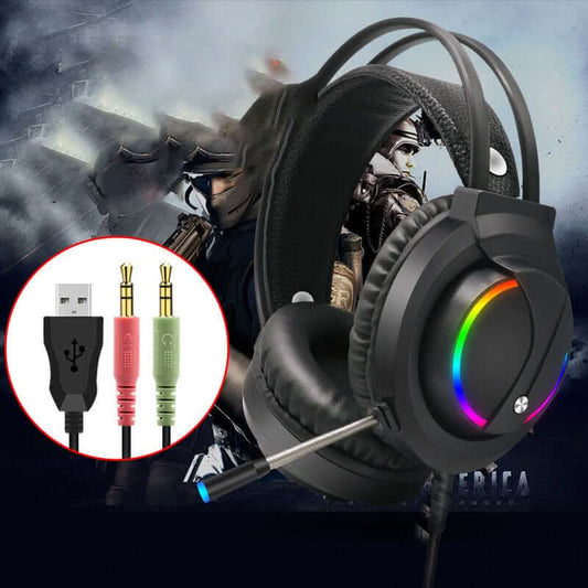 Casque Gaming Tuner K1 7.1 RGB avec éclairage personnalisable et connectivité USB, idéal pour immersion et confort.