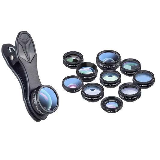 Kit de Lentilles APEXEL Universel 10 en 1 – Fisheye, Grand-Angle, Macro, Filtre CPL, Kaléidoscope