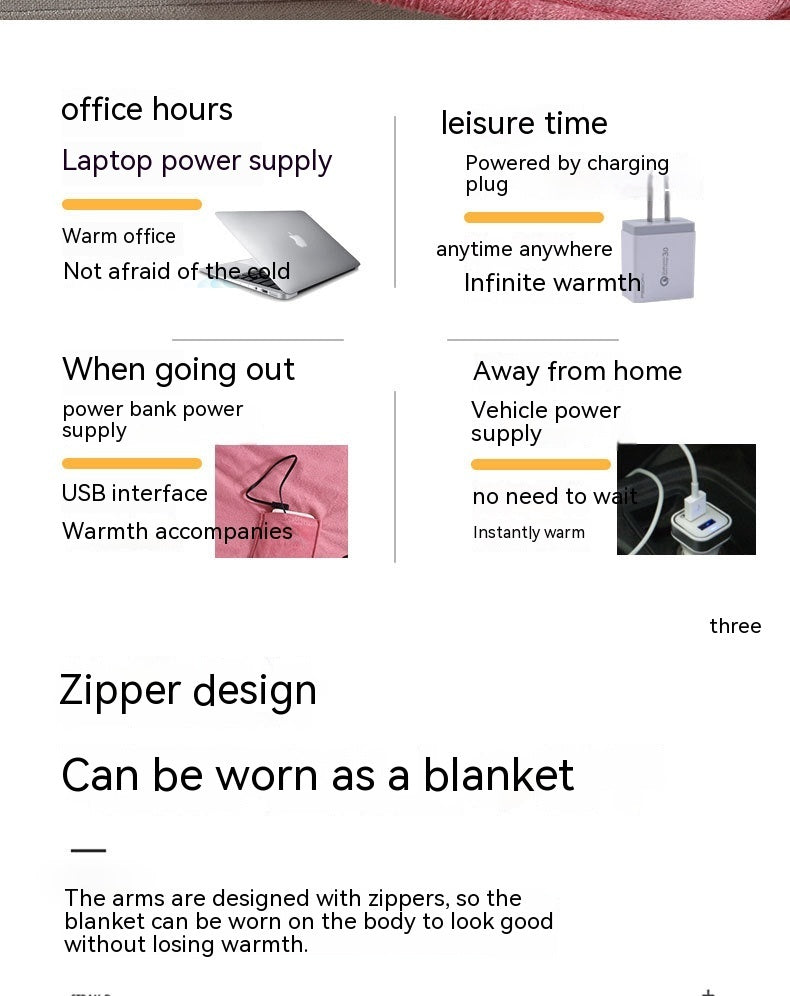 USB Shawl Warm Body Electric Heating Blanket 5v Low Voltage