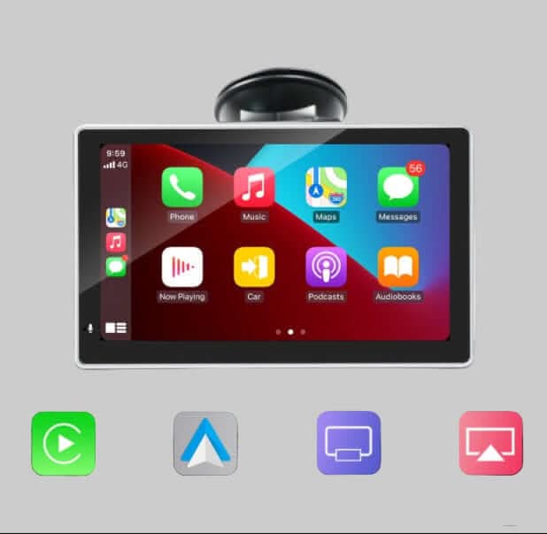 Écran tactile portable 7 pouces pour voiture, compatible CarPlay et Android Auto sans fil, affichage HD, installation sans démontage.