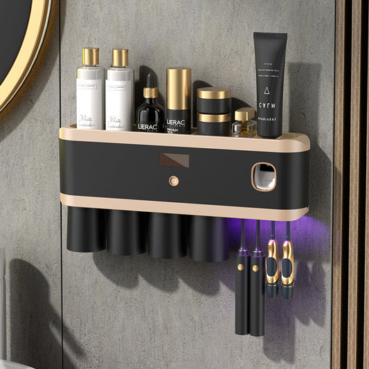 Wall-mounted Non-perforated Toothbrush Shelf For A Family Of Four