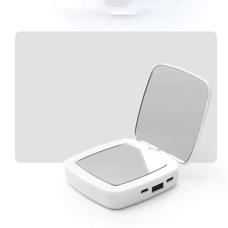 Miroir LED pliable avec lumière d’appoint et batterie externe – 3-en-1 beauté & énergie
