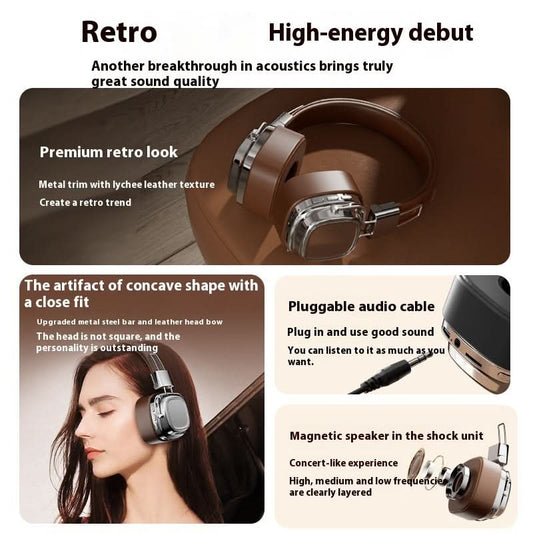 Casque Bluetooth rétro V5.3 – arceau, basses dynamiques, autonomie longue