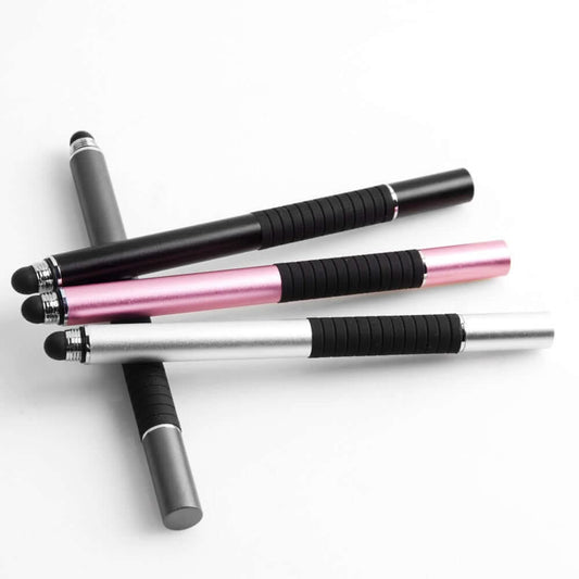 Four capacitive stylus pens in black, pink, and silver, ideal for precise drawing and navigation on touchscreen devices.