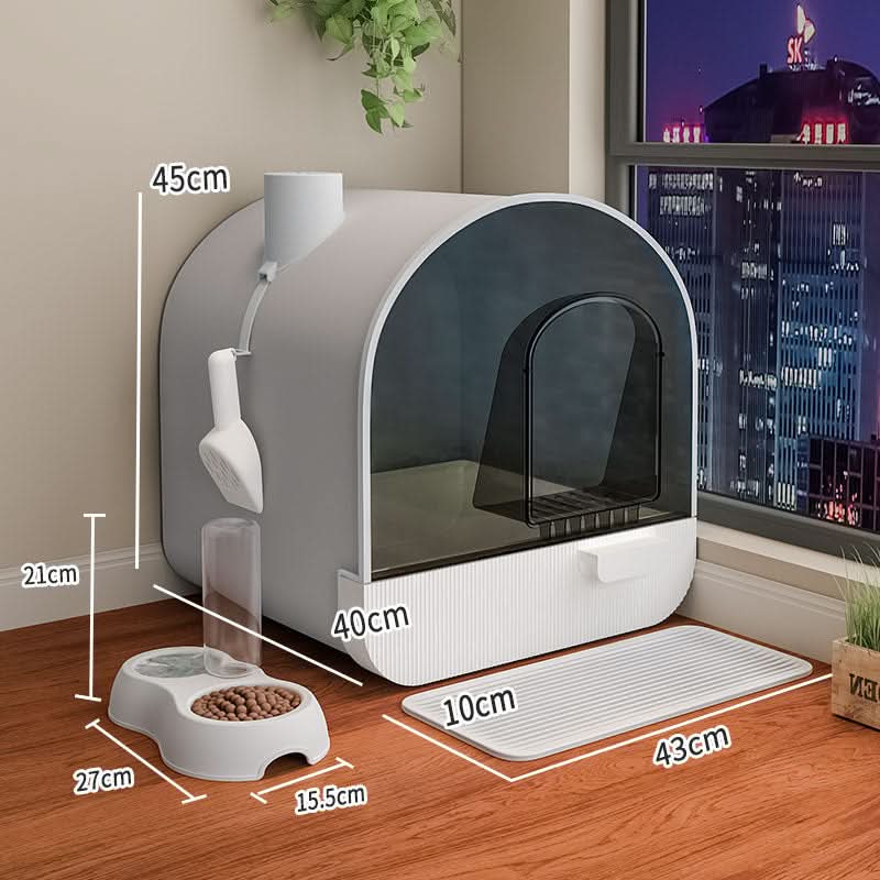 Bac à litière fermé pour chat – isolation des odeurs, design anti-éclaboussures