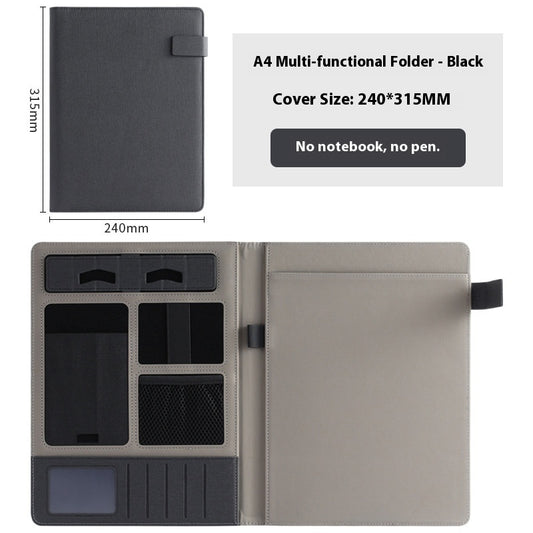 Chemise multifonction en cuir A4 Fashion – porte-documents professionnel avec accessoires, stylo et bloc-notes