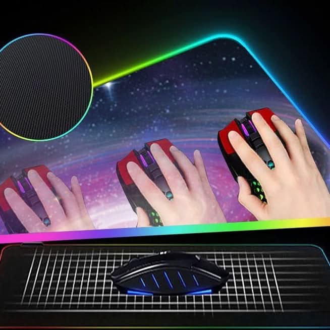 Tapis de souris lumineux XXL – épais, antidérapant, 14 modes RGB
