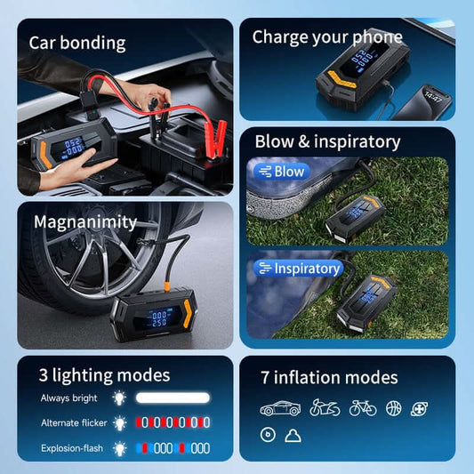 Batterie de Démarrage d’Urgence avec Pompe de Gonflage Intégrée