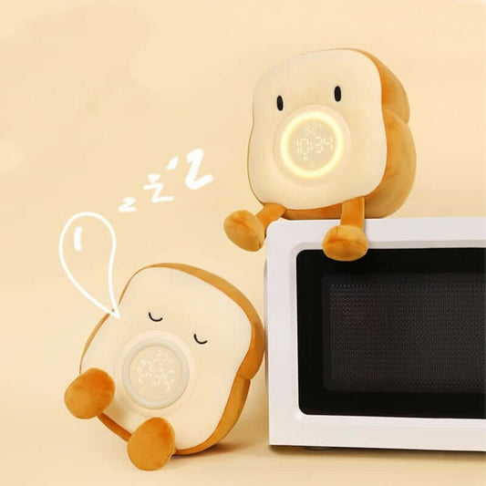 Réveil lumineux en peluche toast – Design dessin animé, rechargeable, idéal pour chambre et cadeau scolaire