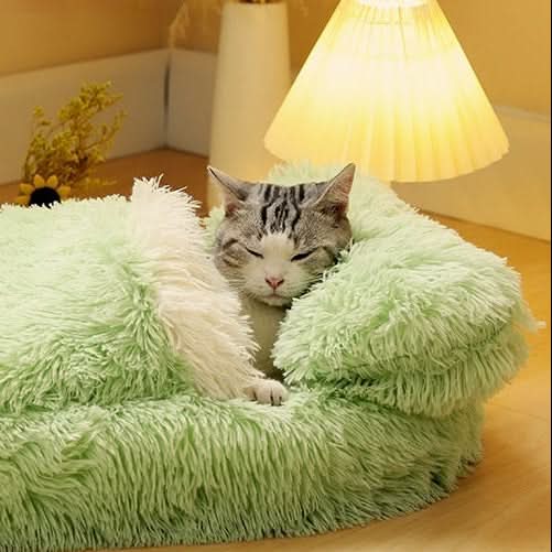Lit ovale en laine longue – avec ou sans couverture, nid chaud hiver pour chats et chiens