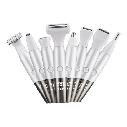 Rasoir Électrique Multifonction Femme 8‑en‑1 – Rasage Précis & Entretien Complet – Recharge USB – 100% Lavable
