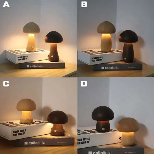 Lampe de nuit champignon en bois avec interrupteur tactile Les Visionnaires