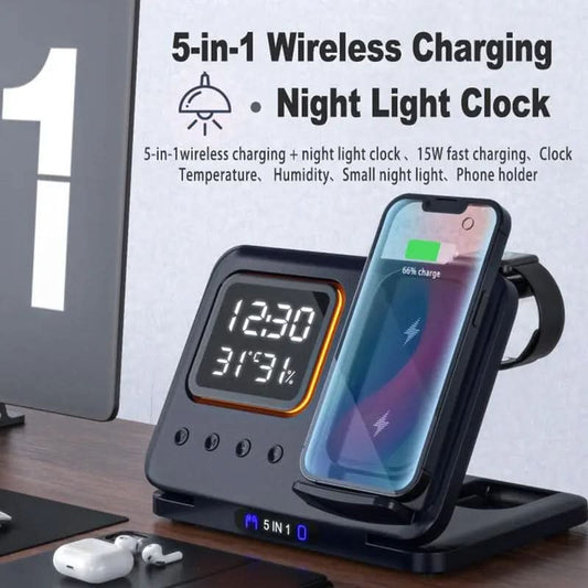 Chargeur sans fil 15 W, réveil numérique LED 5 en 1 Les Visionnaires