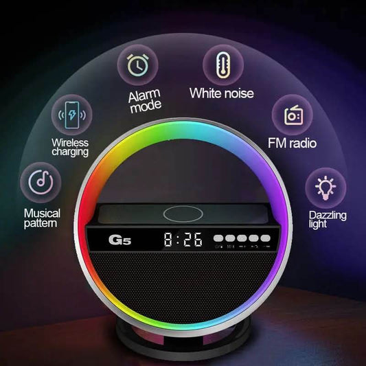Veilleuse RGB multifonction, chargeur sans fil,Bluetooth, multifonction Les Visionnaires