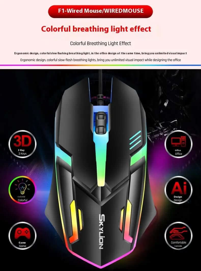 Souris lumineuse filaire pour bureau, jeux et ordinateur portable Les Visionnaires