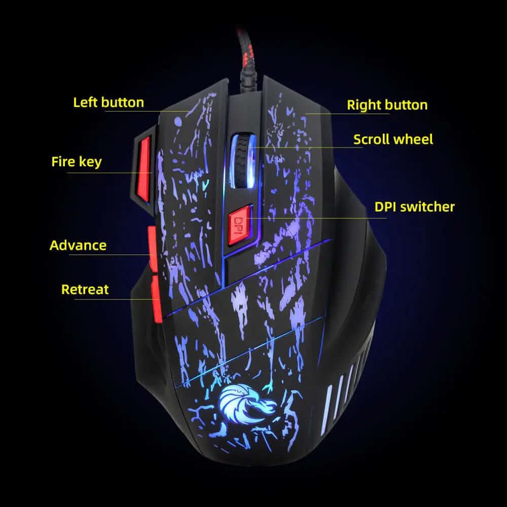 Souris de jeu filaire lumineuse avec motif Water Crack Les Visionnaires