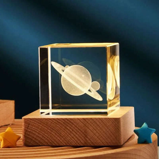lampe de nuit en cube de cristal 3D transparent Les Visionnaires