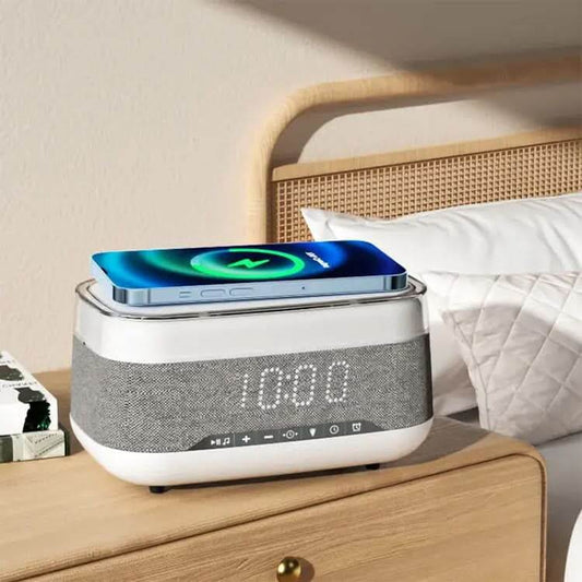 haut-parleur Bluetooth, chargeur sans fil, charge rapide, veilleuse d'ambiance, réveil matin Les Visionnaires