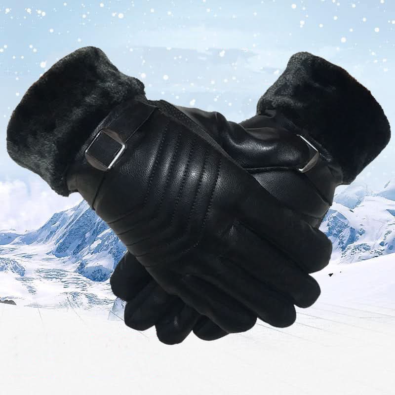 Gants d’hiver en cuir – unisexes, velours épaissi, écran tactile, antidérapants