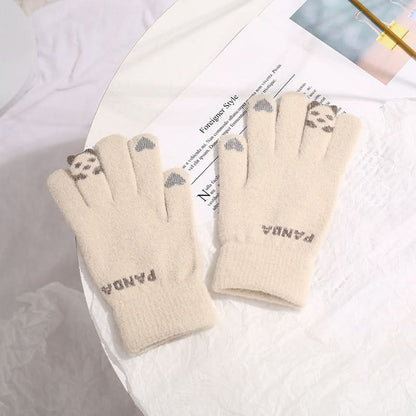 Gants tricotés hiver – écran tactile, motif panda, chauds