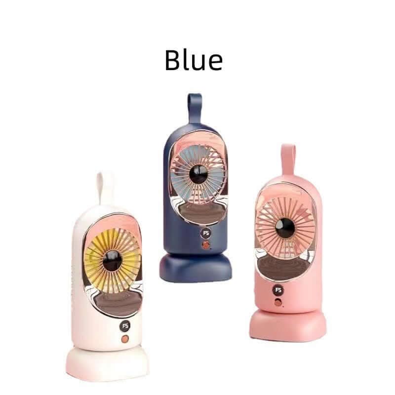 Ventilateur électrique portatif bleu à effet réfrigérant – rechargeable via USB pour usage domestique