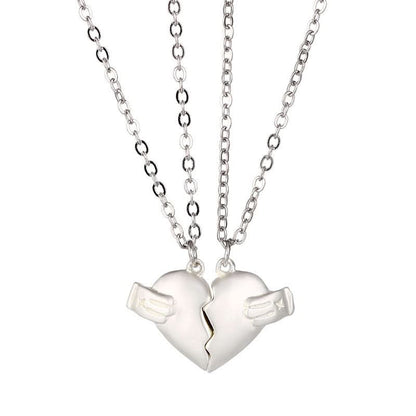 Collier couple cœur brisé – longue distance, pendentif alliage, chaîne croisée