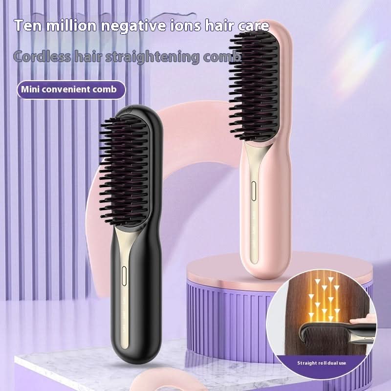 Brosse lissante sans fil – rechargeable, anti-frisottis, peigne chauffant 3 vitesses
