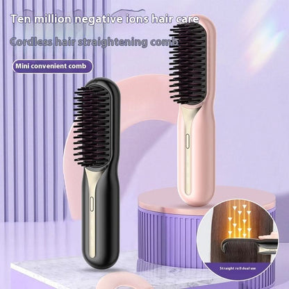 Brosse lissante sans fil – rechargeable, anti-frisottis, peigne chauffant 3 vitesses