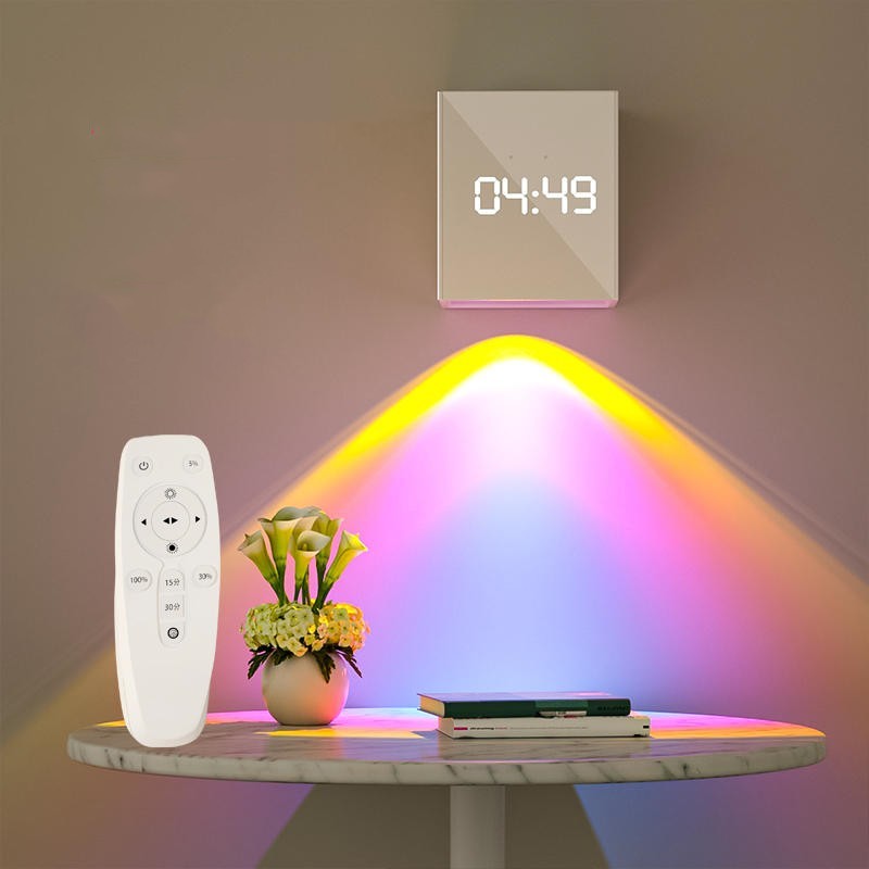 Lampe murale décorative coucher de soleil – projection lumineuse, horloge intégrée, USB, 2 styles