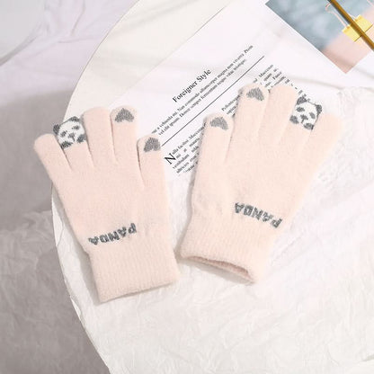 Gants tricotés hiver – écran tactile, motif panda, chauds
