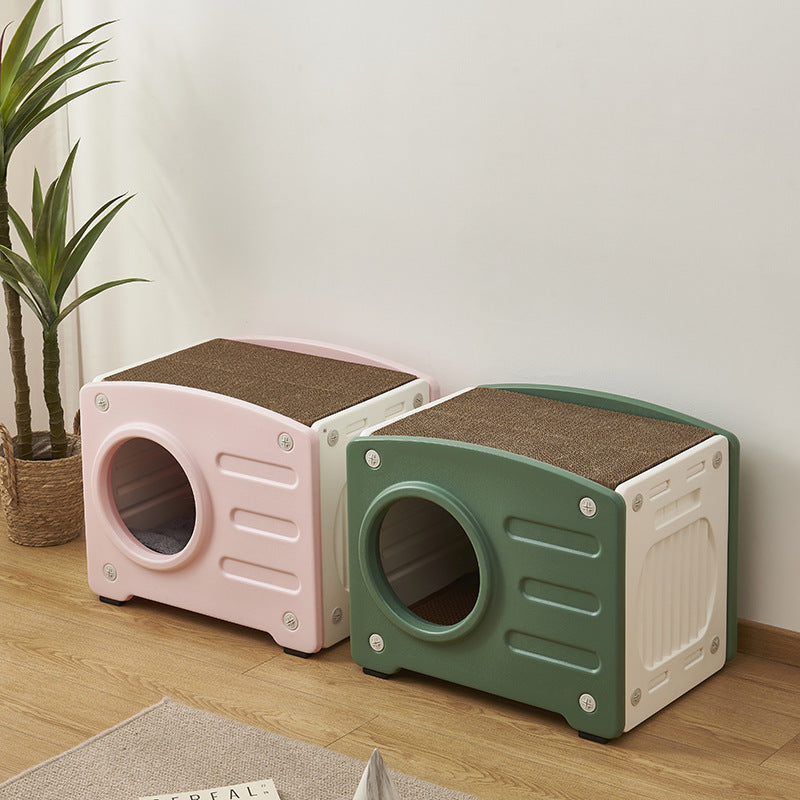 Maison pour chat intérieure – villa fermée quatre saisons, avec griffoir et jouet suspendu