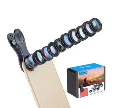 Kit de Lentilles APEXEL Universel 10 en 1 – Fisheye, Grand-Angle, Macro, Filtre CPL, Kaléidoscope