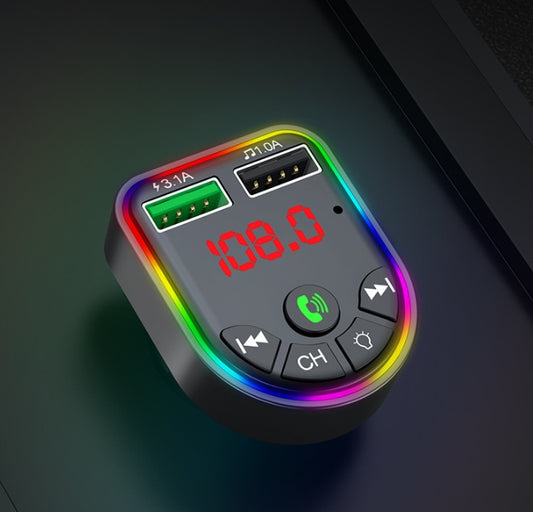 Lecteur MP3 Bluetooth pour voiture – chargeur double USB, allume-cigare et lumière d’ambiance colorée