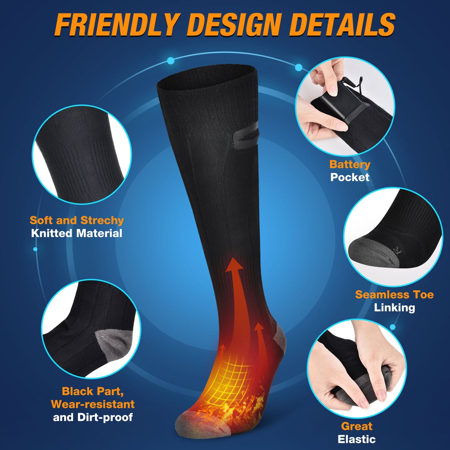 Adjustable temperature long electric heating socks