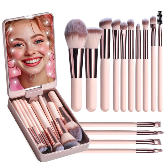 Set de pinceaux + miroir LED rechargeable