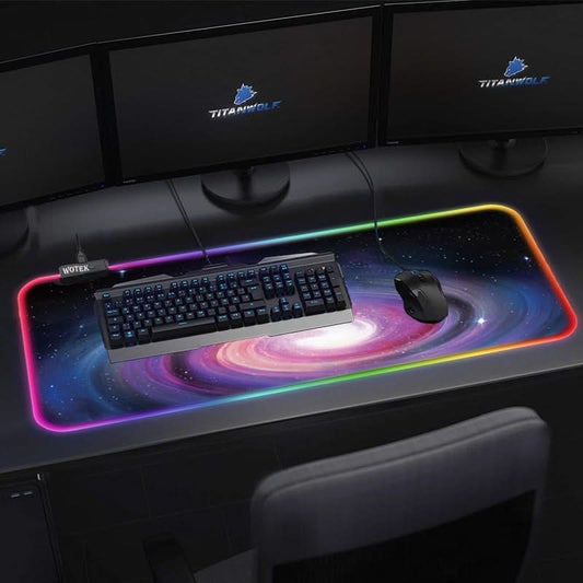 Tapis de souris lumineux XXL – épais, antidérapant, 14 modes RGB