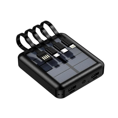 Mini batterie externe portable avec câbles solaires, design compact et durable, capacité de 10 000 mAh.
