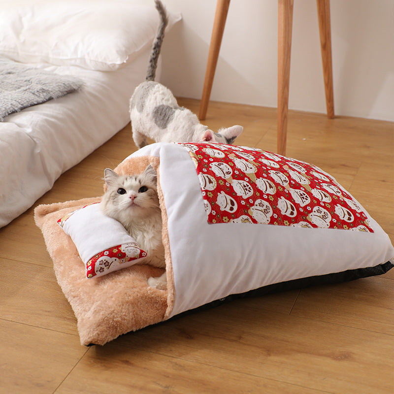 Maison de toilette hivernale pour chat – fermée, chaude, démontable et lavable, coussin intégré
