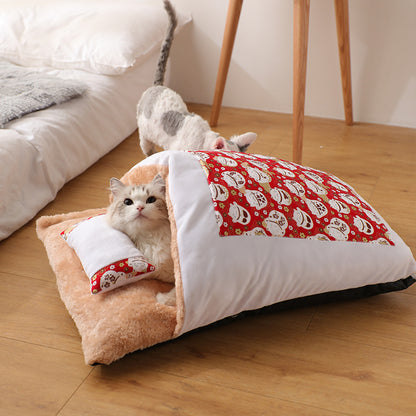 Maison de toilette hivernale pour chat – fermée, chaude, démontable et lavable, coussin intégré