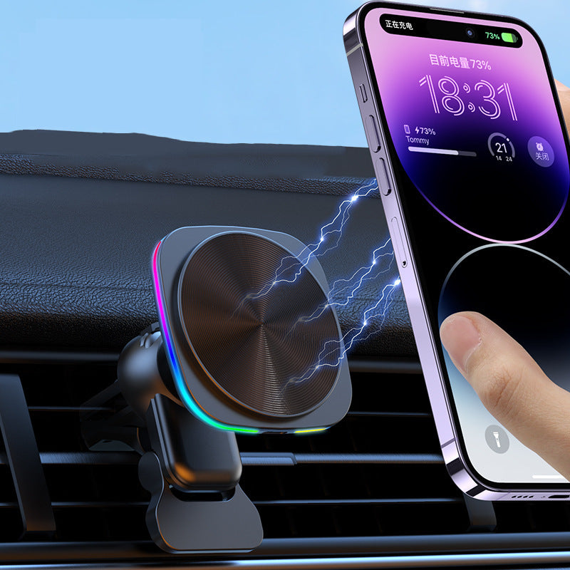 Chargeur sans fil magnétique voiture – éclairage RGB, fixation universelle, 15W rapide