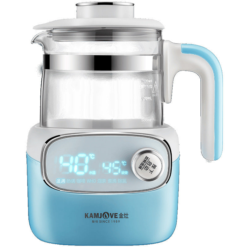 Bouilloire électrique chauffe-lait – 1L, verre bleu, isolation automatique, chauffe rapide