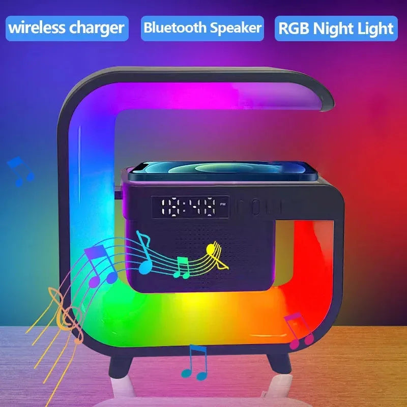 Enceinte Bluetooth BT-3401 – lumière d’ambiance, chargeur sans fil et horloge digitale