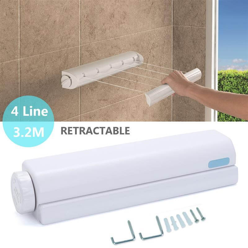 Corde à linge rétractable 4 lignes de 3,2 m