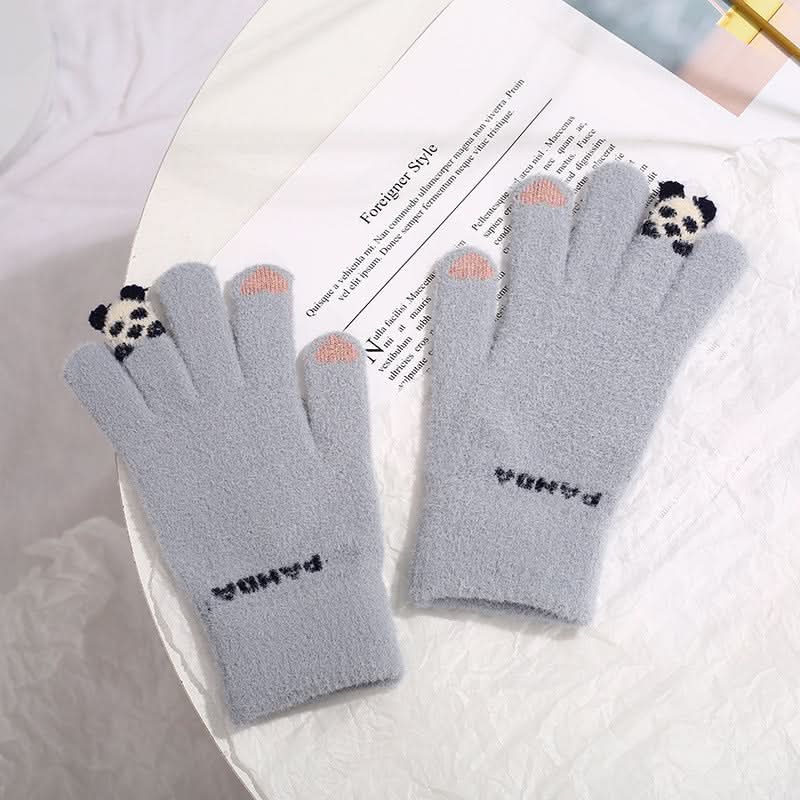 Gants tricotés hiver – écran tactile, motif panda, chauds