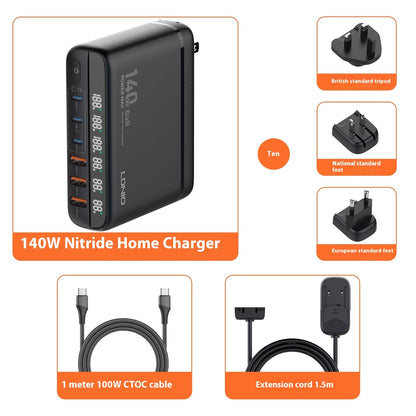 Chargeur GaN 140W – affichage digital, PD Fast Charger, norme nationale haute puissance