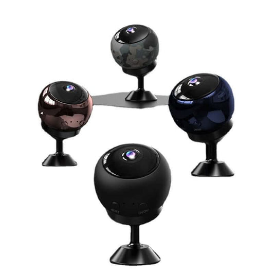 Image of four Wi-Fi surveillance cameras in different colors and designs, showcasing modern security technology.